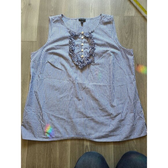 Talbots Blue & White Striped Sleeveless Ruffle Top Large - Picture 4 of 8